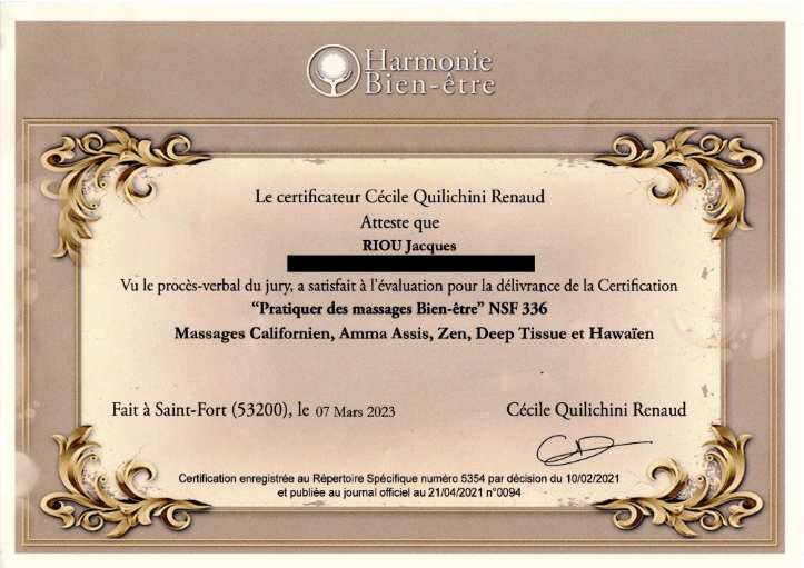 Diplôme Masseur bien-être